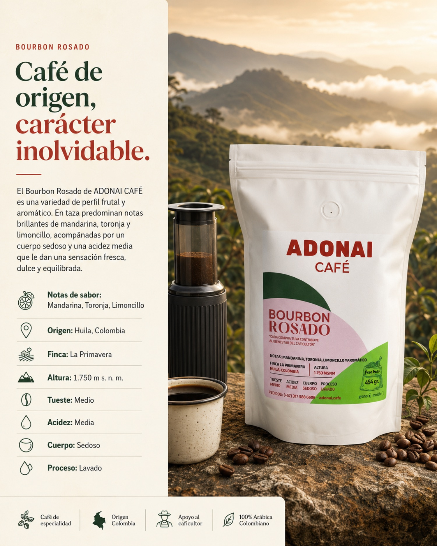 Bourbon Rosado — café de origen, Finca La Primavera, Huila
