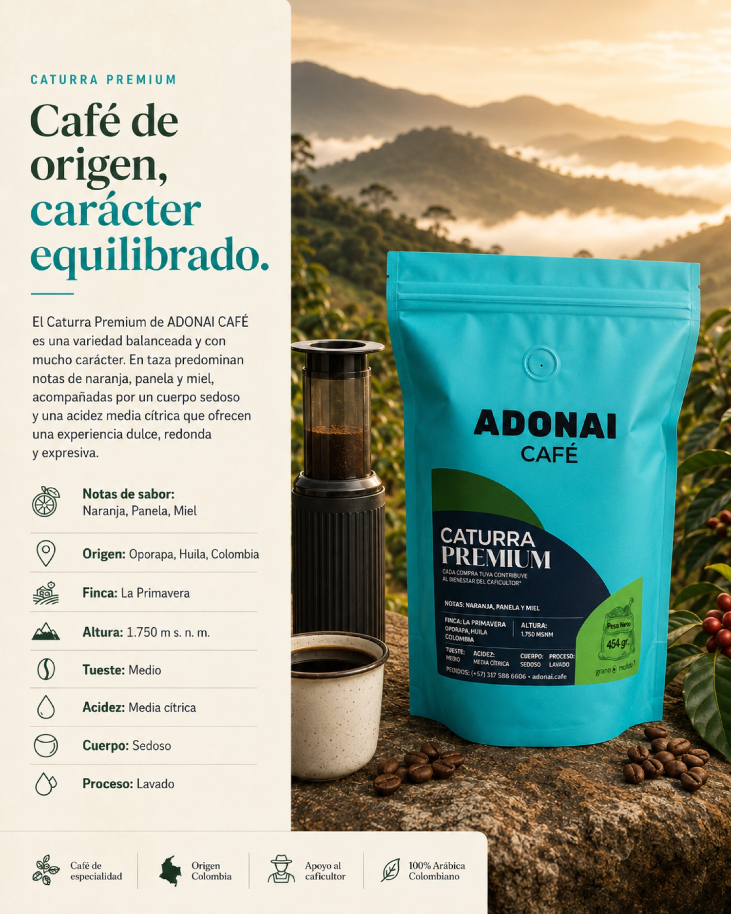 Caturra Premium — café de origen, Oporapa, Huila